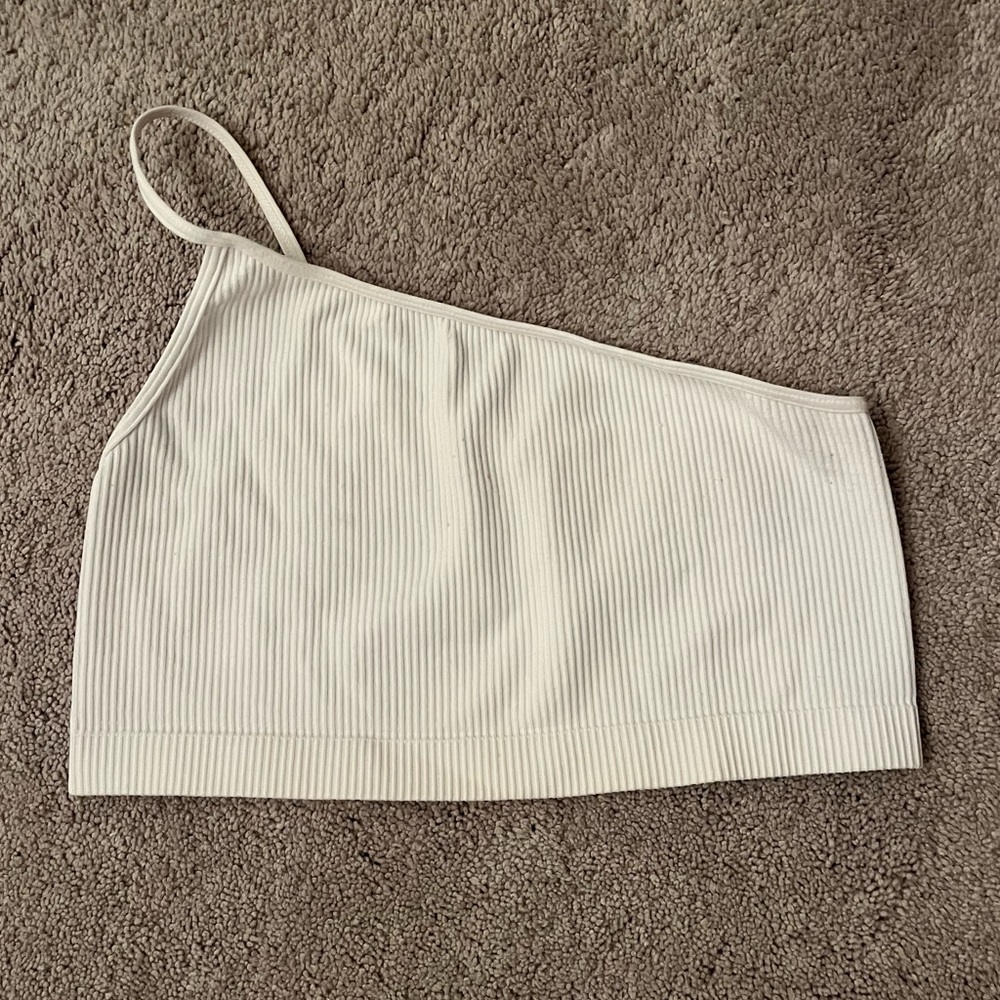 One shoulder white crop top